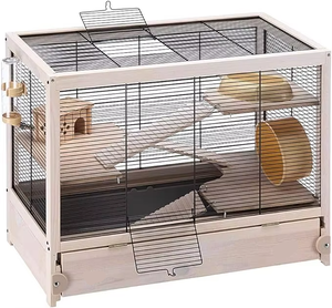 高級ポータブルカスタムペットハウス木製キャビンホーム家具ハムスターケージ（モルモット、小動物用、収納キャビネット付き） - Product Image 1