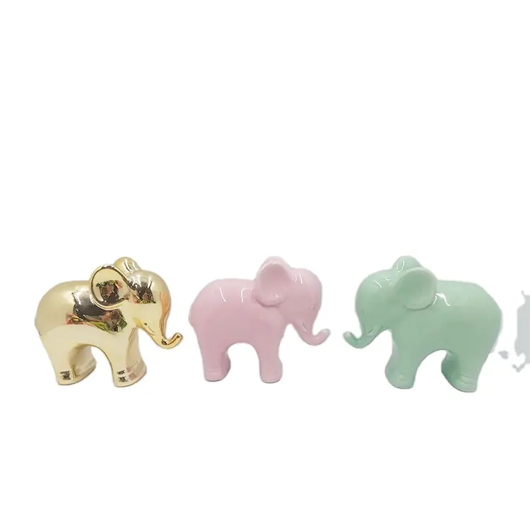 Adornos de elefante de cerámica de color artesanal de cerámica de nuevo diseño con logotipo personalizado para decoración de escritorio interior