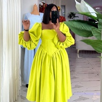 Nouvelle Robe Longue Américaine pour Femme, Printemps, Style Doux et Frais, Col Carré, Manches Lanterne, Taille Haute Amincissante, Coupe Trapèze