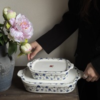 Plat de cuisson rectangulaire en céramique de luxe léger, bleu rose français, pour riz cuit, avec couvercle, idéal pour le stockage et les fruits