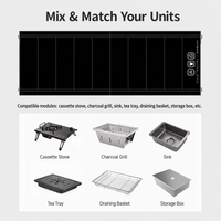 Meja Camping Modular IGT 5 Unit Lipat untuk Peralatan Masak Gas Luar Ruangan dengan Rak Panggangan dan Rangka Logam