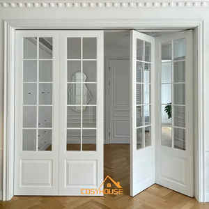 <span class=keywords><strong>Porte</strong></span> intérieure <span class=keywords><strong>coulissante</strong></span> française à 4 panneaux blanche avec grilles en verre, design moderne de séparateur de pièce pour appartement, salon et maison - Product Image 3