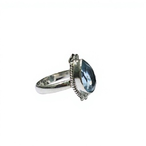 Anillo de Plata de Ley 925 con Topacio Azul en Forma de Lágrima, Joyería Clásica Hecha a Mano con Piedras Preciosas para Unisex, Regalo de Compromiso o Boda - Product Image 2