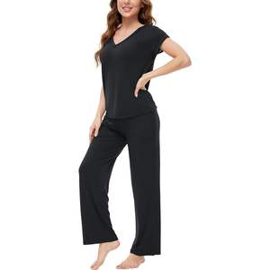 Ensemble pyjama femme en bambou doux, vêtements de nuit et de maison, haut à manches courtes et pantalon en viscose de bambou - Product Image 2