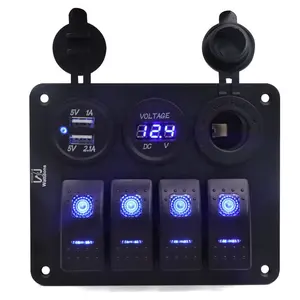 Manufacturer 4 Gang Rocker Switch Aluminium Panel Car Dual USB Ports Charger Socket Marine Boat Switch Panel Waterproof 12V