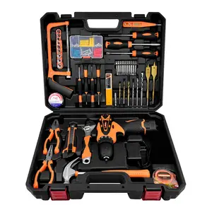 Kit alat perbaikan rumah tangga, 50 buah kit Manual, kit perbaikan rumah tangga umum, set alat kombinasi pekerjaan kayu