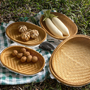 Panier de rangement ovale en bambou tressé à la main, plateau à fruits tissé, organisateur multifonction écologique pour le rangement des aliments dans la cuisine - Product Image 3
