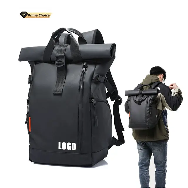 Custom Big Roll Top Style Waterproof Men Travel Usb Anti Theft Laptop Bag Leather Black Polyester Backpacks Oxford Rucksack Men