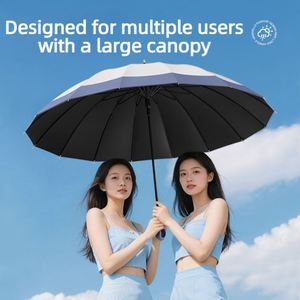 ร่มกันแดดกันลม UPF50 แบบตรง 16 ซี่โครง เคลือบสีดำ พร้อมห่วงแขวน สำหรับกอล์ฟ โรงแรม ของขวัญ รับผลิตตามแบบ OEM พร้อมสกรีนโลโก้ - Product Image 4