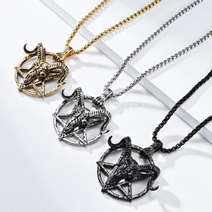 Collar de Acero Inoxidable con Colgante de Pentagrama de Cabeza de Cabra Satánica, Joyería de Moda Hip Hop para Hombre, Cadena Dorada - Product Image 2