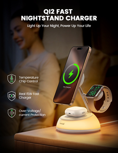 Bộ Sạc nhanh được chứng nhận qi2 cho thiết bị <span class=keywords><strong>iPhone</strong></span> và Apple lamicall T8L <span class=keywords><strong>4</strong></span> trong 1 trạm sạc không dây với ánh sáng ban đêm - Product Image 2