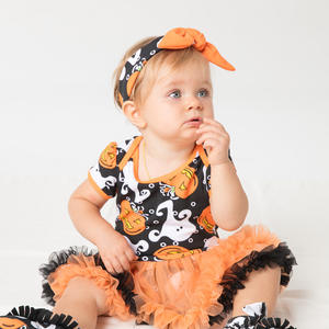 Venta al por mayor Bebé Ropa de Halloween niña calabaza dibujos animados manga corta mameluco vestido lindo recién nacido Festival ropa - Product Image 2