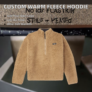 Sweat à capuche personnalisé en fourrure d'ours en peluche avec logo brodé, demi-zip, col montant, en polaire, tissu doux et chaud de qualité supérieure, confortable - Product Image 2
