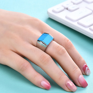 Stainless Steel <b>Ring</b> 13mm Geometric <b>Turquoise</b> Inlay Unisex Fashion Jewelry Gift - Product Image 2