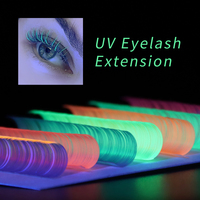 GLAMLASH OEM Extensions de cils longs et naturels en fibre PBT coréenne de 0.07mm, faits à la main, fluorescents dans l'obscurité, néons UV