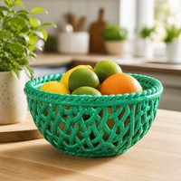 Corbeille à fruits en céramique tressée creuse, panier à pain en céramique émaillée verte, décoration de table pour la maison, bol de service en céramique