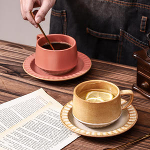 Juego de platillos de taza de café de gres Retro nórdico, cerámica japonesa moderna para uso comercial, fiestas, venta al por mayor transfronteriza para leche - Product Image 3
