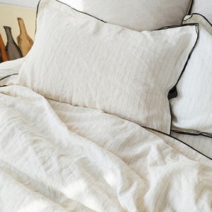 <b>King</b> Queen <b>Size</b> Linen Bedding Set for Hotel Flax Linen Fabric Fitted <b>Sheet</b> Embroidery Edge Bedsheets Customization Wholesale - Product Image 2