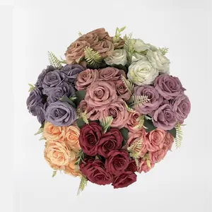 Ramo de flores artificiales de seda, 9 cabezas, azul/rojo/rosa, precio asequible, más barato