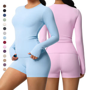 7102 + 7101, женские шорты с длинным рукавом, облегающие, с круглым вырезом, быстросохнущие, с высокой талией, эластичные, узкие, комплект для йоги и бега - Product Image 2