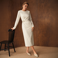 Robe midi moulante décontractée unie pour femme, taille empire, avec boucle en strass, élégante pour le bureau ou les soirées, production rapide sur mesure en usine
