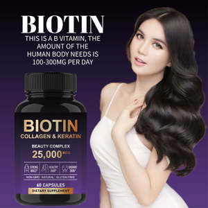 Cápsulas de Biotina, Colágeno y Queratina con 25000 MCG, Suplemento para el Crecimiento del Cabello, Complejo de Belleza para Mujeres, 60 Cápsulas - Product Image 3