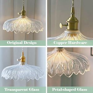 Großhandel Kreative Französische Elegante Blumenförmige Klare Glas-Pendelleuchte Eisenkörper Frischer Blumenschirm LED-Hängelampe - Product Image 5