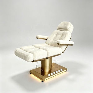 Mesa de Masaje Eléctrica Negra, Silla Facial Dorada para Spa y Salón de Pestañas, Cama Curva Rosa para Pestañas con Control de Pie - Product Image 1
