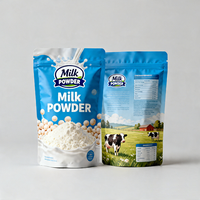 Emballage alimentaire refermable personnalisé en aluminium, plastique mat, fermeture éclair, fond plat, sac en mylar pour poudre de lait