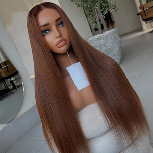 <span class=keywords><strong>Parrucca</strong></span> Frontale in Pizzo 13x4 Marrone Castagna Liscia, 100% Capelli Umani Vergini Brasiliani, Pre-Piumata con Attaccatura Naturale, Senza Colla, per Donna - Product Image 4
