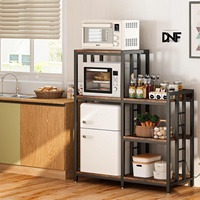 Rak Microwave dan Kulkas Mini 6 Tingkat dengan 2 Stopkontak AC 2 USB, Rak Penyimpanan Besi MDF yang Dapat Disesuaikan untuk Dapur dan Asrama