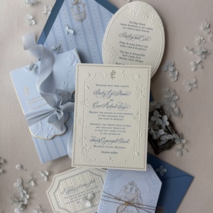 Luxury <b>Wedding</b> Invitation Suite Custom Handmade Art Paper Greeting Card Blind Embossed Floral Design Coated Paper <b>Ribbon</b> <b>Wedding</b> - Product Image 3