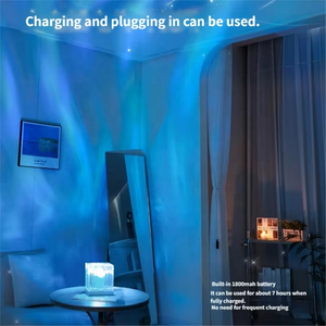 Lampe de table en cristal rechargeable avec base en bois massif de qualité supérieure, effet d'ondulation d'eau RGB, pour la décoration de la maison - Product Image 3