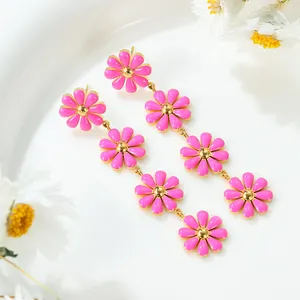 2024 New Fashion Daisy Flower Stud Earrings Stainless Steel 316L Drop Earring 18K Gold Plated Jewelry Non Tarnish Jewelry