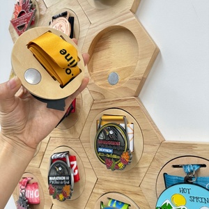 Wholesale DIY No Punching Hexagon Honeycomb Collection Medal Wooden Medal Hanger <b>Display</b> - Product Image 1