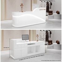 Comptoir de réception en MDF laqué blanc en forme de L pour salon de beauté, hôtel, bar, design minimaliste moderne, pour magasin de vêtements pour femmes