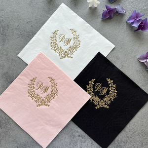 Serviettes de <span class=keywords><strong>cocktail</strong></span> personnalisées avec logo en feuille d'or, serviettes en papier pour restaurant, mariage, banquet, fête d'anniversaire - Product Image 1