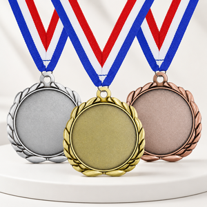 Gold Silver Bronze Blank Medals with <b>Red</b> White Blue <b>Ribbon</b> for Sports Awards Circular Zinc Alloy Plated - Product Image 1