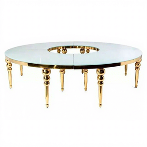 Tavolo Serpentine di Lusso in Acciaio Inox e Vetro <span class=keywords><strong>a</strong></span> Mezzaluna per Banchetti, Cene, Eventi, Feste e Matrimoni - Product Image 1
