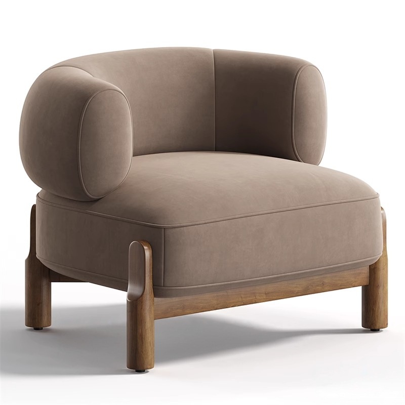 Fauteuil individuel en velours brun givré