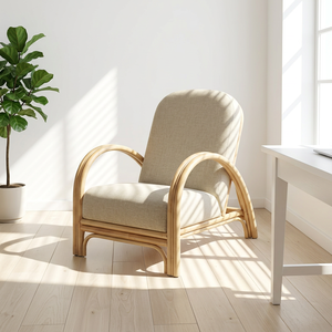 Fauteuil en rotin moderne avec coussin, dossier solide, design ergonomique, chaise de salon, style mid-century, meubles pour la maison - Product Image 4