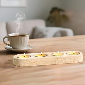 Travertine Candle <strong>Holder</strong> for Dining Table Beige Candle <strong>Holder</strong> with 4 Holes <strong>Tealight</strong> Candle <strong>Holder</strong> for Table Centerpieces - Product Image 3