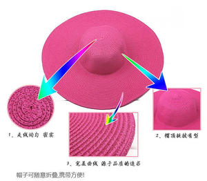 Wholesale Summer Women's Hat Foldable Large Brim Solid Color Straw Sun Hat Outdoor Vacation Seaside Beach Hat - Product Image 4