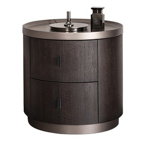 Comodino Rotondo Minimalista Italiano in Legno Massello Affumicato, Tavolino da Notte Moderno Creativo Stile Poliform - Product Image 1