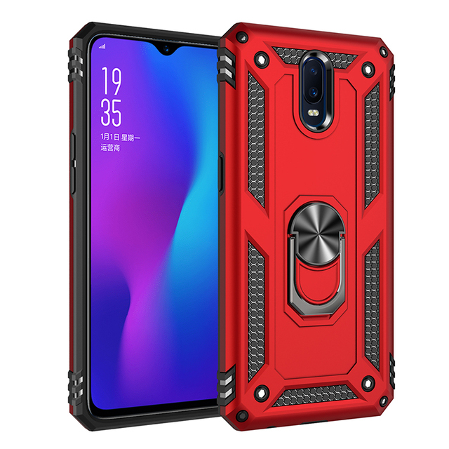 IVANHOE Shockproof Armor Kickstand Phone Case for OPPO R15 R17 F11 Pro R19 A5 A3S AX5s A7 Magnetic Finger Ring Anti-Fall Cover