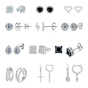 Bijouterie fine Bijouterie 1ct 2ct 3ct VVS D Couleur Moissanite Boucles d'oreilles en argent sterling 925 Double créoles à clipser Vente en gros