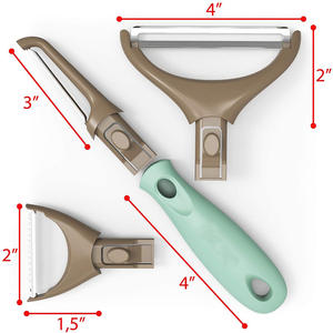 Pelador de verduras y frutas multifuncional de acero inoxidable, Set de 3 peladores triples de verduras en juliana azul - Product Image 2