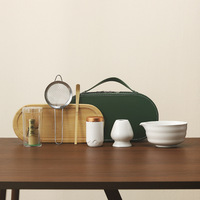 Ensemble de cérémonie du thé portable : Bol à matcha en grès minimaliste moderne avec support en bambou, fouet à thé et bol pour poudre de matcha