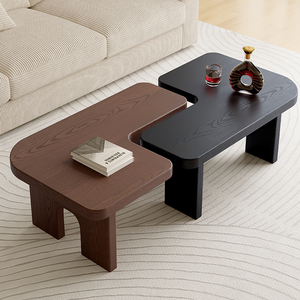 Tavolino da Caffè Multifunzionale Giapponese Wabi Sabi, Combinazione Irregolare, Tavolino Centrale Basso in Legno Nero Creativo Americano - Product Image 1