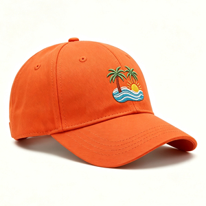 Gorra de Béisbol de Algodón Lavado Naranja con Bordado de Palmera Tropical al Atardecer, Unisex, Ajustable, para Actividades al Aire Libre de Verano - Product Image 3